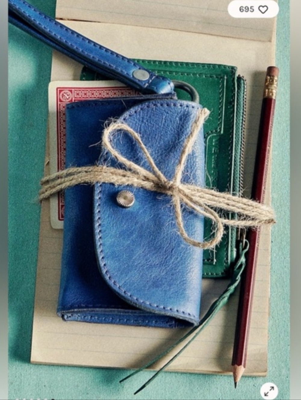 Free People Blue Leather Key & Card Holder